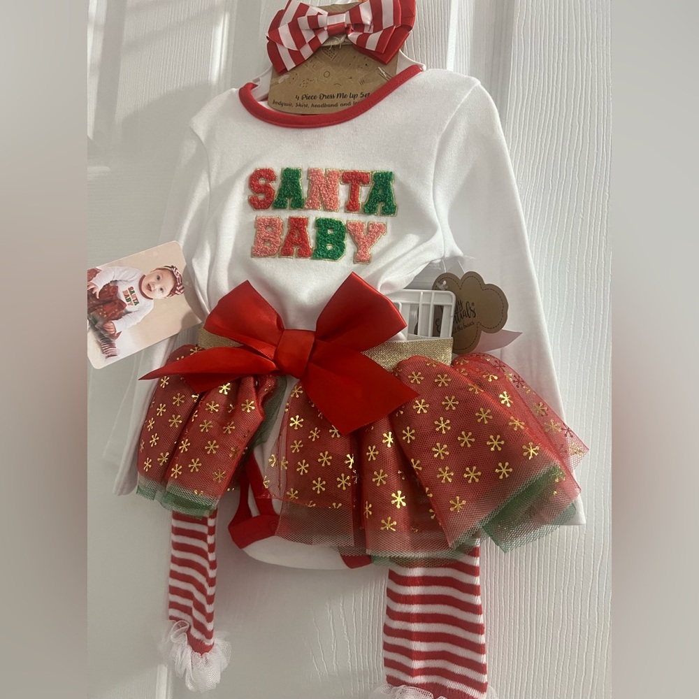 Santa Baby Holiday Outfit with Red and Green Accents